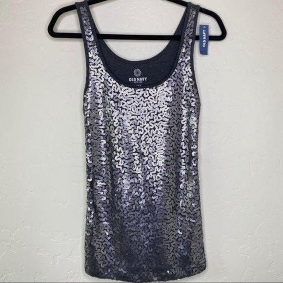 Old Navy NWT Y2K Charcoal Gray Sequin Tank Top Medium - Picture 7 of 7